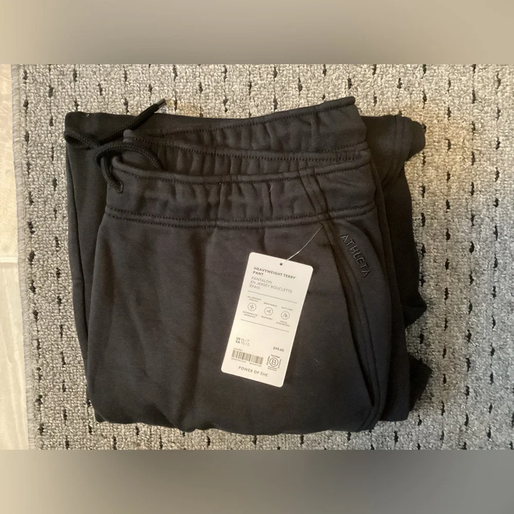 ATHLETA MID RISE TERRY WIDE LEG PANTS BLACK XL TALL HEAVYWEIGHT NWT - Picture 7 of 7